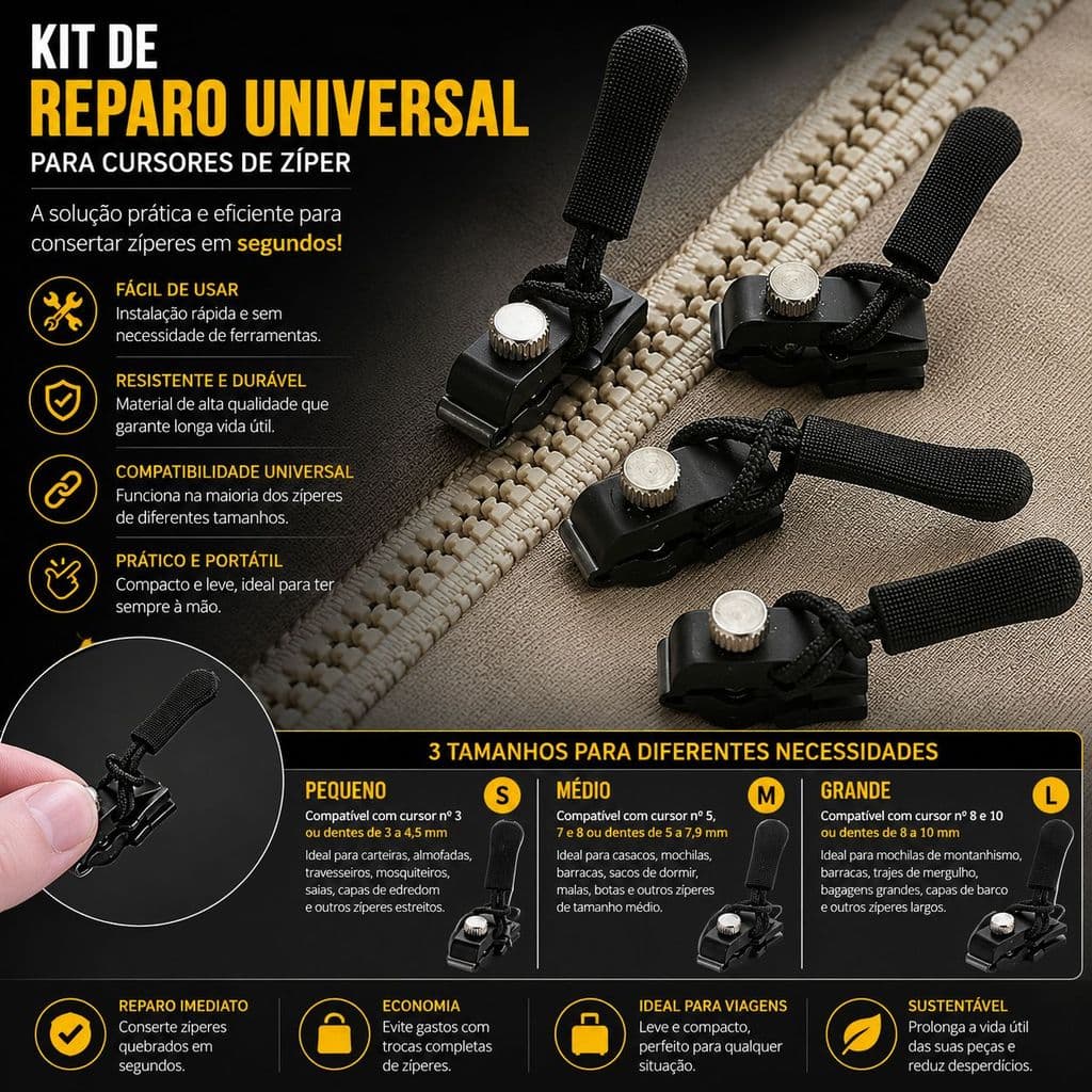 Kit De Reparo De Zíper Universal Para Bagagem e Roupas
