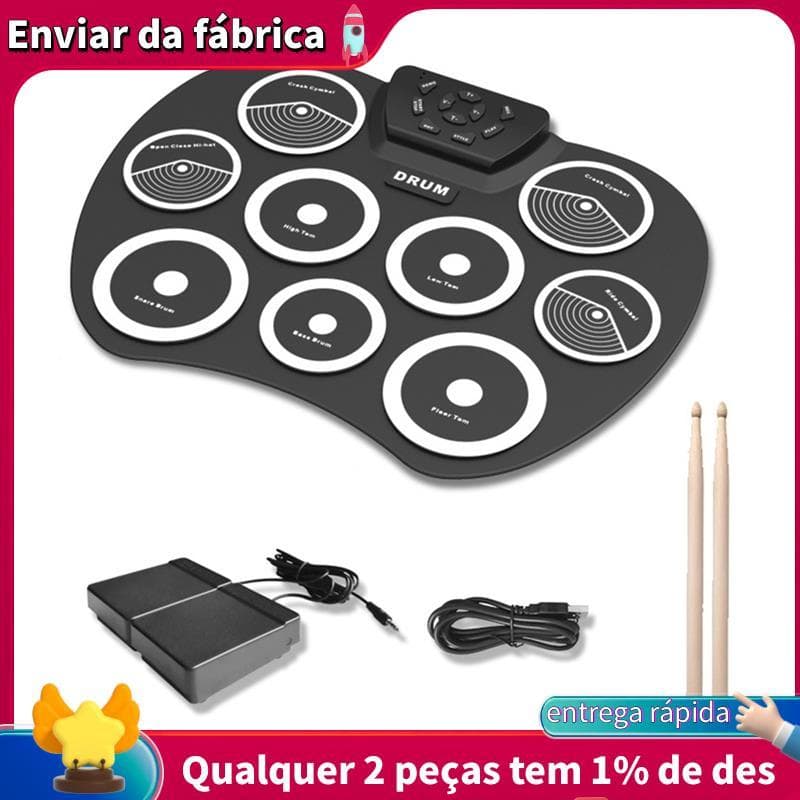 Conjunto De Bateria Eletrônica Tambor Enrolado À Mão Interface MIDI De 9 Almofadas Suporta Jogos Portátil Com Pedais De