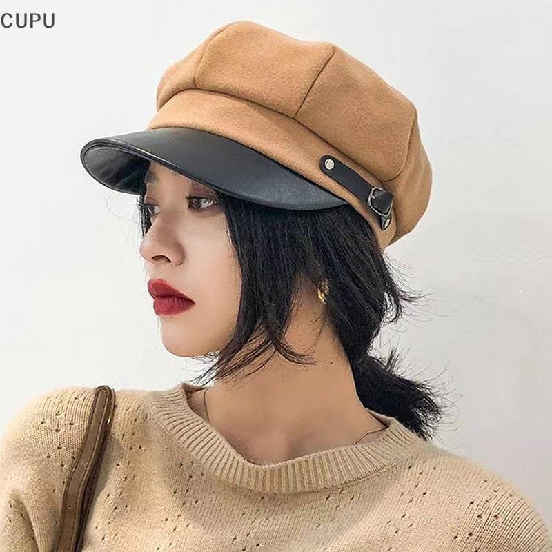 cu Vintage Boina Newsboy Chapéu Ajustável Outono Inverno Octogonal De Lã Macia Para Mulheres Boinas Pintor Boné br