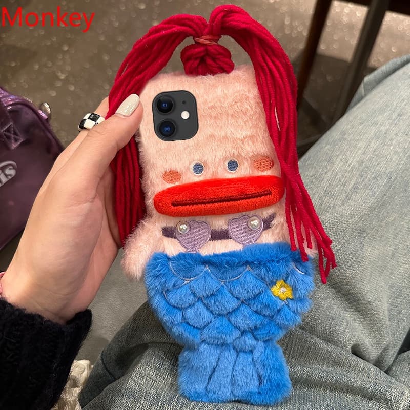 3D Bonito De Pelúcia Sereia Meninas Presente Caso Telefone Para iPhone 17 14 13 Pro Max 12 11 X XS XR 6 7 8 Plus Inverno