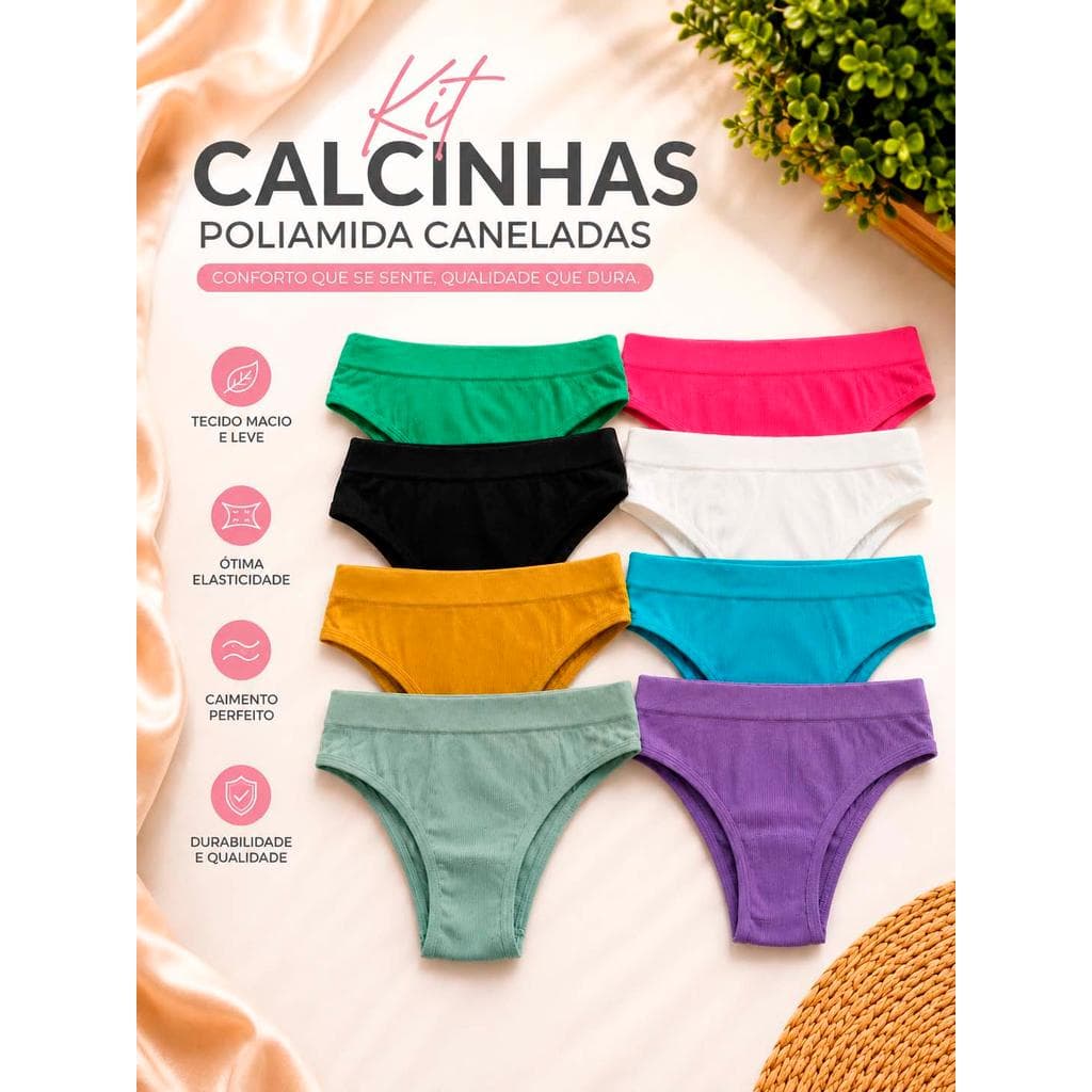Kit Calcinhas Sem Costura IMPORTADA Não marca Conforto Modeladora Canelada Alta Compressão Não Marca