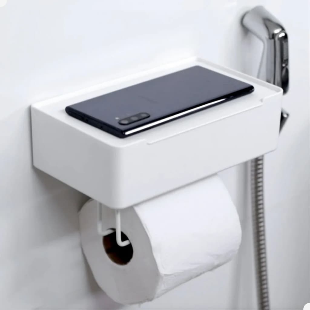 Porta Absorvente Papel Higiênico de Parede com Espaço Para Lenços e Celular Branco