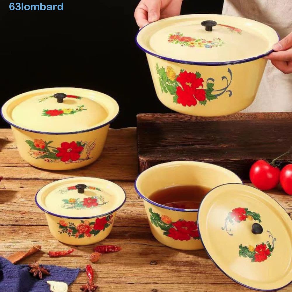 Tigelas Esmaltadas LOMBARD , Bacia De Bolo De Morango Com Padrão Aleatório Amarelo , Pipoca Criativa Vintage À Prova De