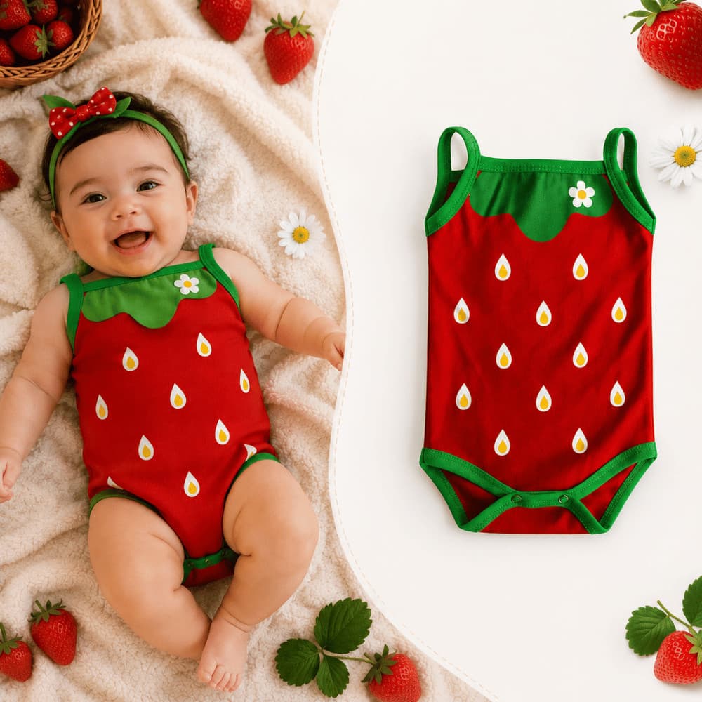 body bebê menina temático morango, roupa infantil mesversário para recém nascidos de 0 a 12 meses