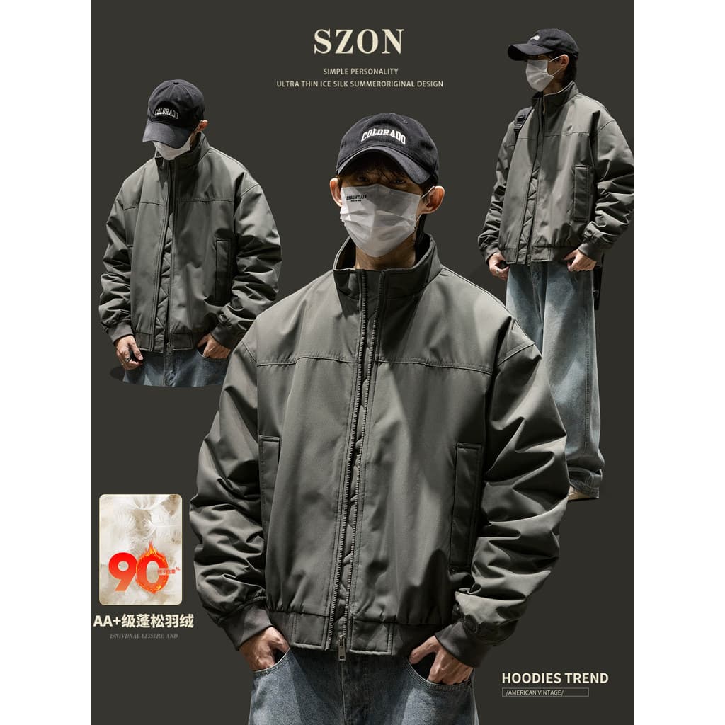 Jaqueta masculina cleanfit perfil curto macacão jaqueta inverno engrossado quente gola alta uniforme de beisebol