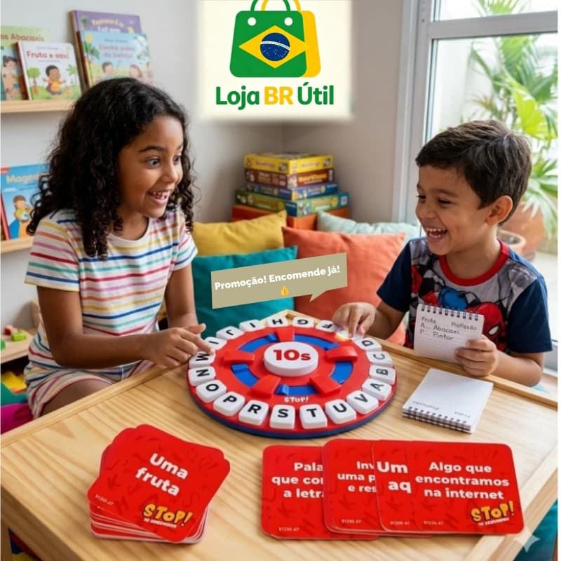 Jogo de Tabuleiro Tapple Stop Trava Letras com Temporizador Elétrico para Toda Família Tamanho 24cm-Versão em Português