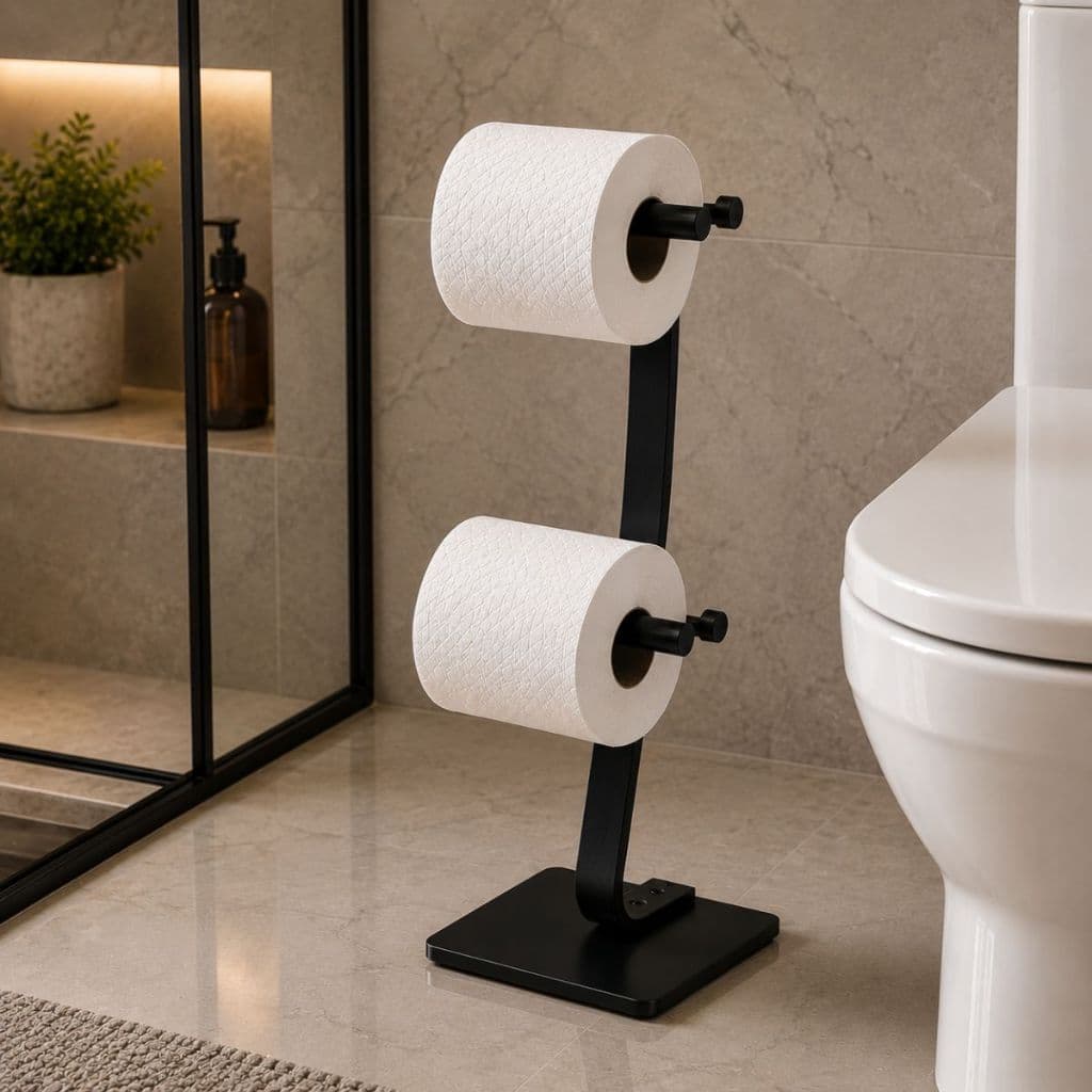 Suporte Banheiro Porta Papel Higiênico Aço De Chão 2 Rolos