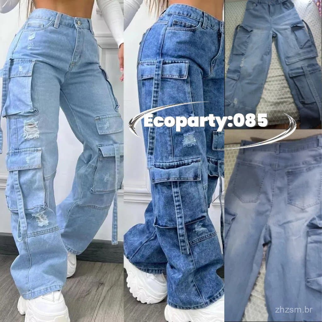Calças Jeans Femininas de Cintura Alta, Tamanho Plus, Versáteis, com Múltiplos Bolsos, em Cor Sólida, Moda Casual 2025