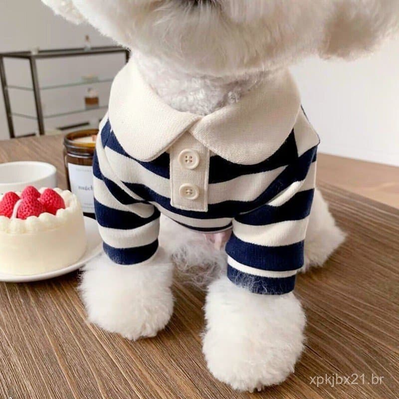 Camisa Polo Fina para Cães e Gatos, Camiseta Listrada com Gola Redonda, Casaco de Duas Pernas, Roupa para Animais de Est