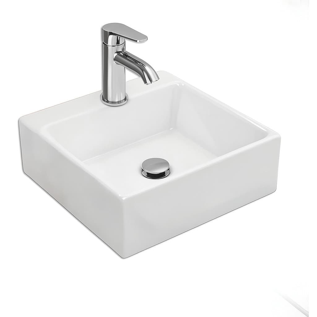 Cuba Pia Sobrepor 30x30 Apoio Banheiro Lavabo Mármore Sintético 1 Furo