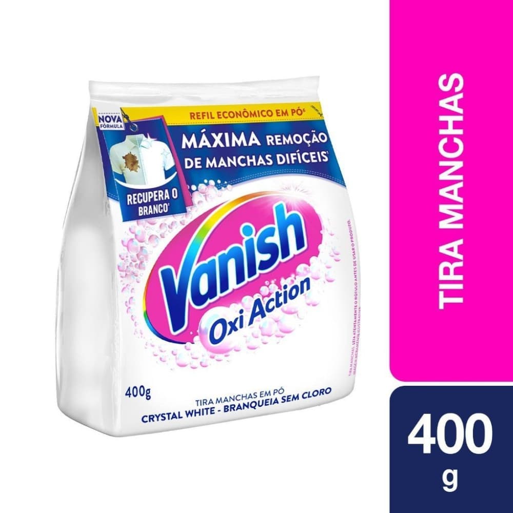 Vanish Crystal White 400g Oxi Action Tira Manchas Roupas Brancas Limpeza Profunda