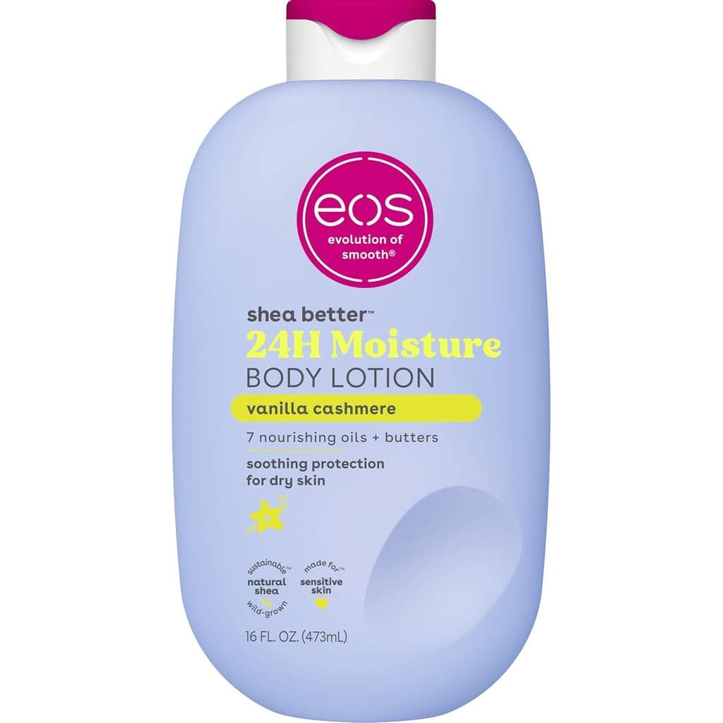 Loção Corporal Melhor de Manteiga de Karité eos Vanilla Cashmere, Cuidado da Pele com Hidratação 24 Horas, Leve e Não Ol