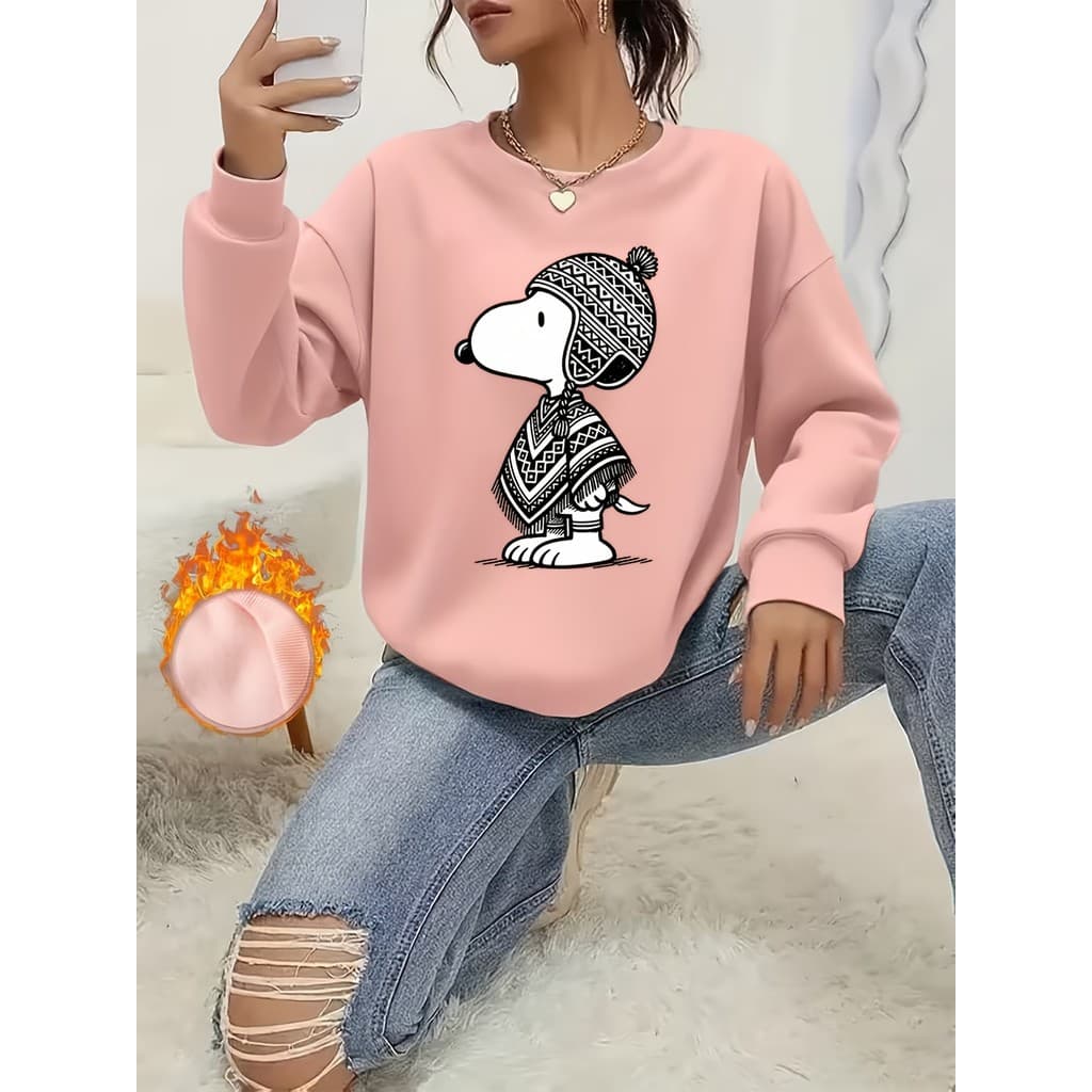 Moletom de Gola Redonda Casual e Esportiva para Mulheres, Estilo Fofo e Descontraído