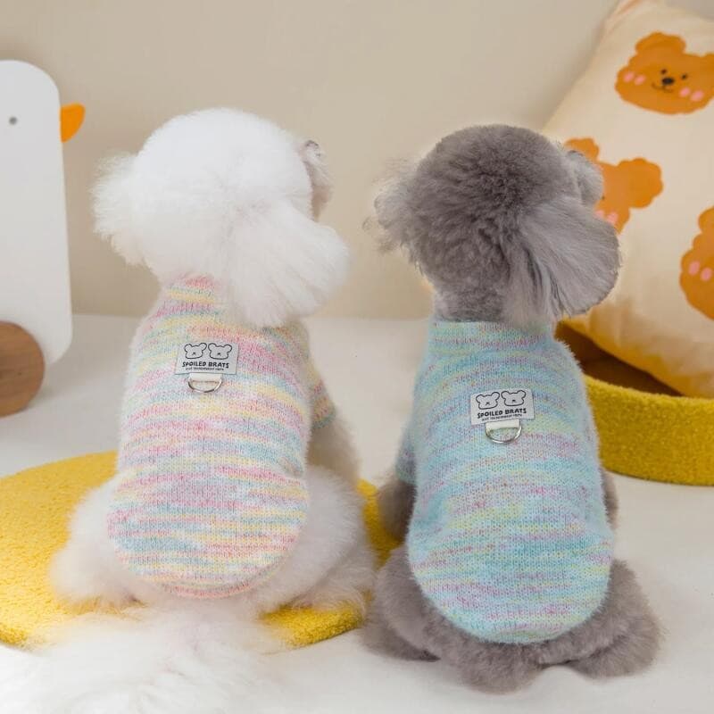 Camiseta de Veludo Arco-Íris para Cães, Roupa de Malha para Cães de Pequeno Porte e Gatos, Quente e Confortável para Out