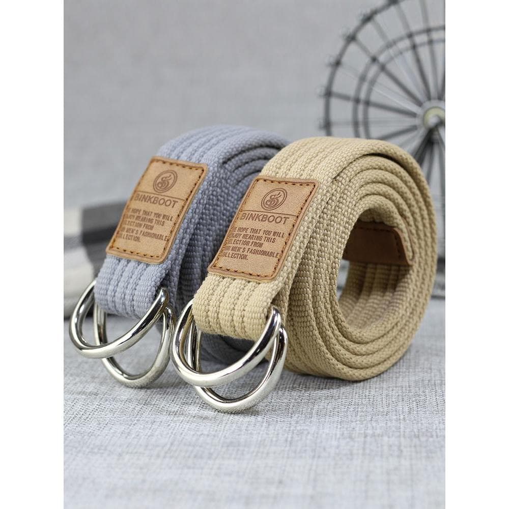 Masculino feminino estilo cinto de lona treinamento militar Casual estudante Jeans duplo-anel fivela cinto tecido na mod