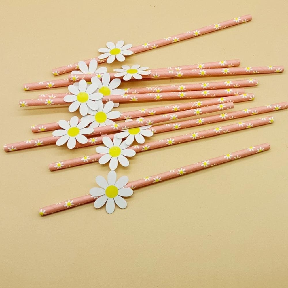 BRBLIFE 20 Unidades de Canudos Daisy, Canudos de Papel Descartáveis e Degradáveis, Canudos Ecológicos com Padrão Listrad