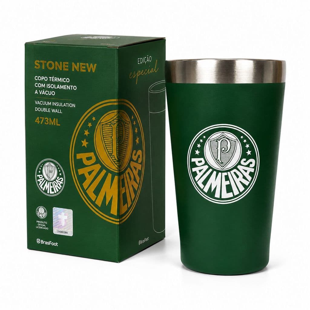 Copo Térmico Palmeiras Oficial Licenciado 473ml Aço Inox 304 Parede Dupla Isolamento a Vácuo