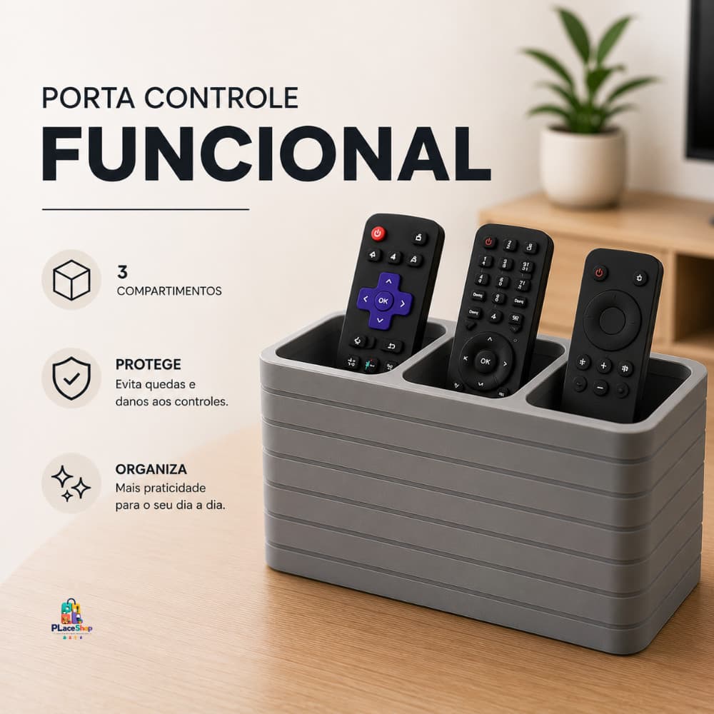 Porta Controle Funcional- Organizador com 3 divisórias ideal para tv e ar