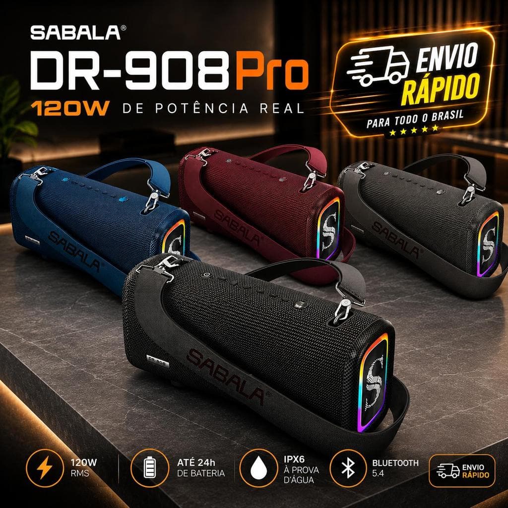 Caixa de Som Sabala DR-908 Pro Alto-Falante Portátil Bluetooth Potente - Original
