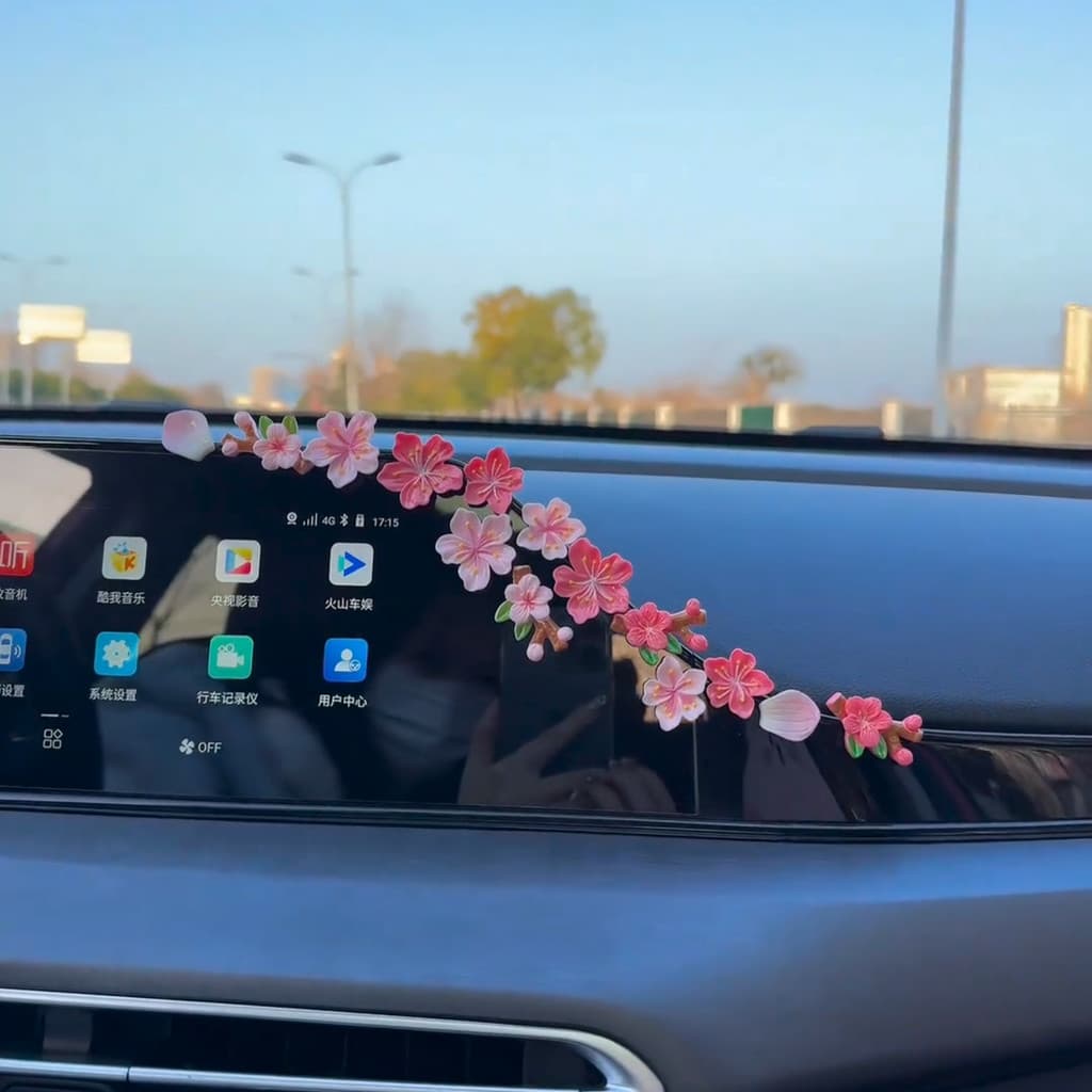 Todo o caminho flores cruas 3d tridimensional flor de pêssego adesivos de carro Console central tela ornamentos de carro