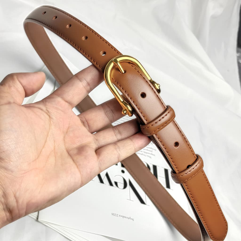 Cinto feminino na moda influenciador pequeno fino caramelo cor senhoras All-Match decorativo Jeans cinto de couro genuín