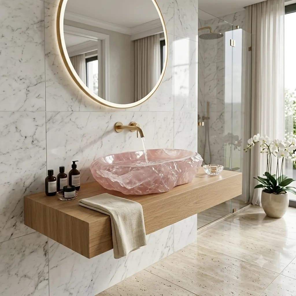 Cuba Rústica Quartzo Rosa Natural Luxo Artesanal Peça Unica Quartzo Rosa Polido