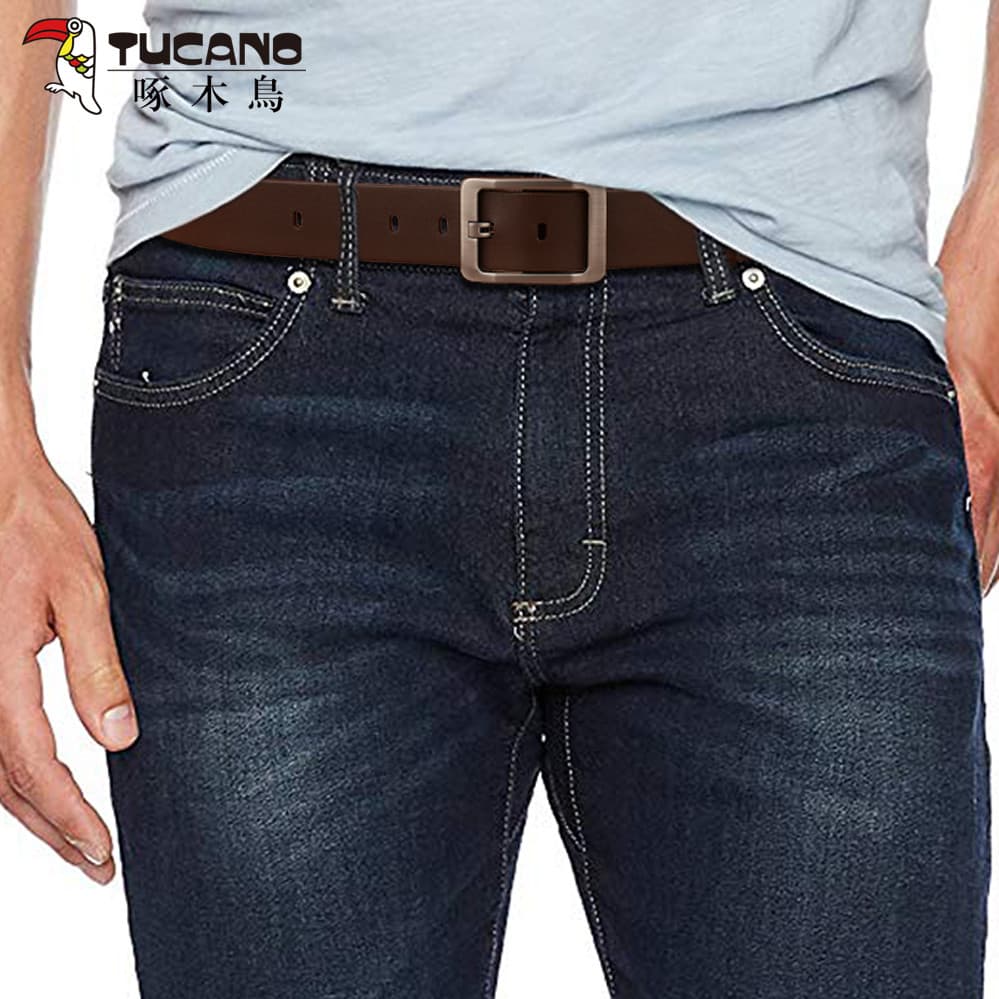 Woodpecker cinto masculino genuíno fivela de pino na moda jovem versão coreana All-Match primeira camada cinto de couro