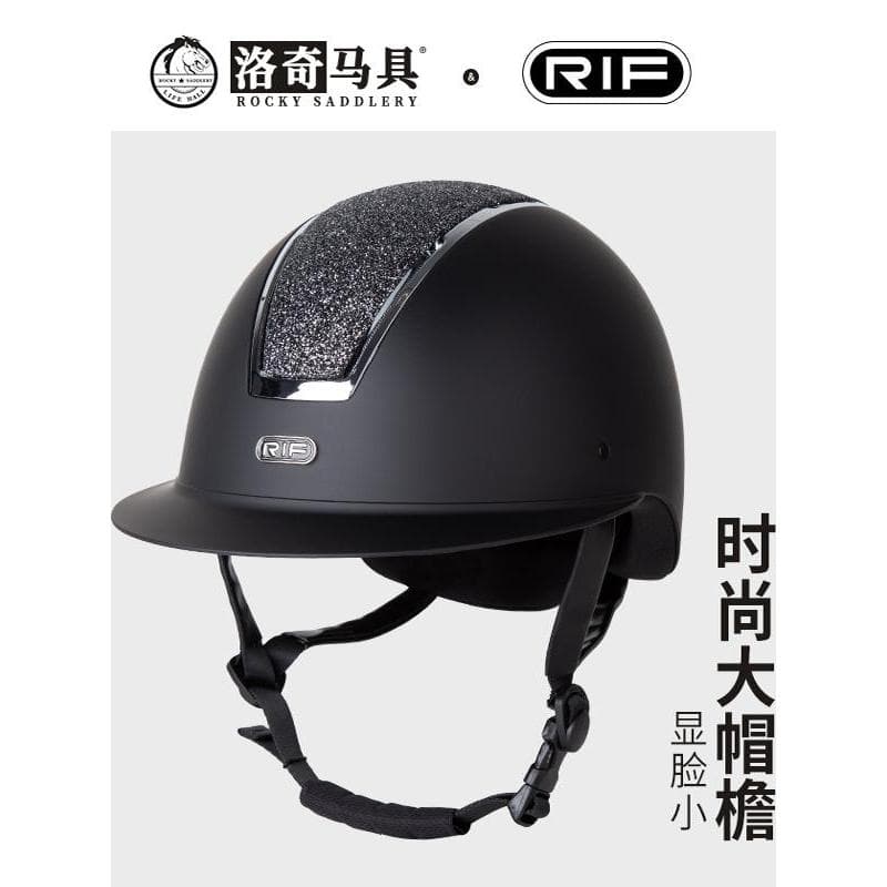 R RIF Capacete equestre de aba grande cravejado de diamantes Chapéu de equitação ajustável Capacete de cavaleiro de trei
