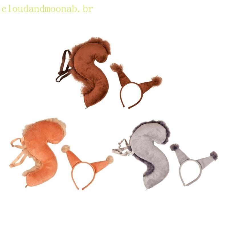 CLO 2 Pçs Orelhas Esquilo Forma Hairhoop Cosplay Traje Cauda Cocar Cor Sólida Halloween Festa Aniversário Conjunto