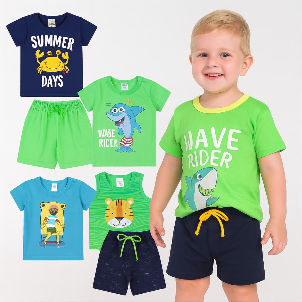 kit com 6 peças Roupa Infantil Menino Verão -Conjunto Infantil Masculino Atacado- 3 Conjuntos Infantil Menino
