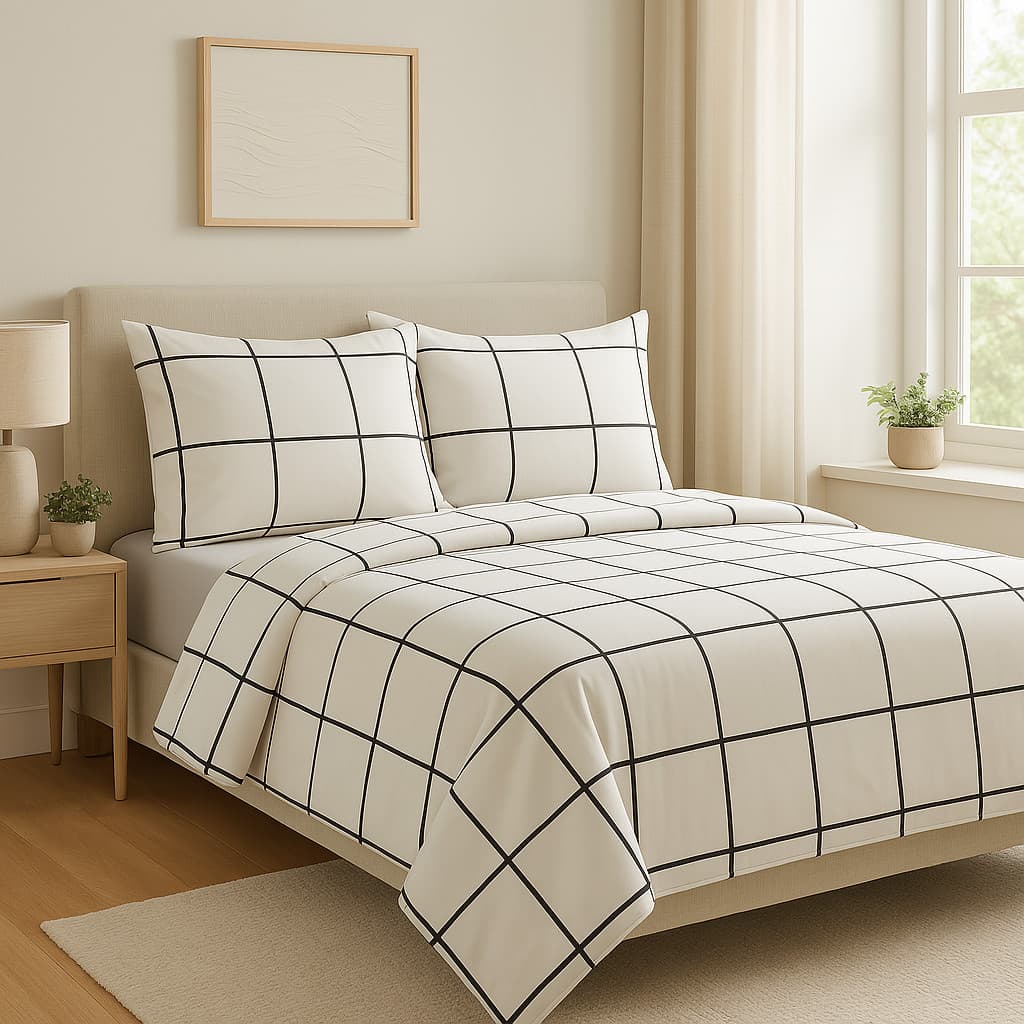 Jogo de Cama Casal Cinza 4 Peças Percal 100% Algodão com Fronhas Estampadas