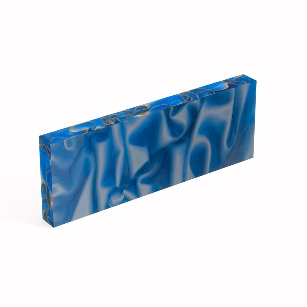 TALA EM ACRILICO PARA CABO DE FACA 10MM 15 X 5CM AZUL/BRANCO