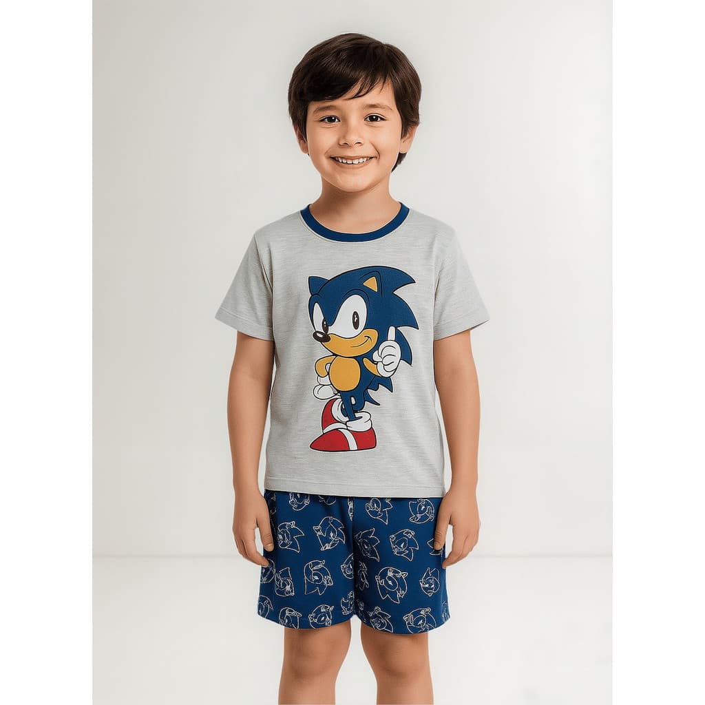 Pijama Infantil Masculino Sonic Verão Camisa Criança Menino