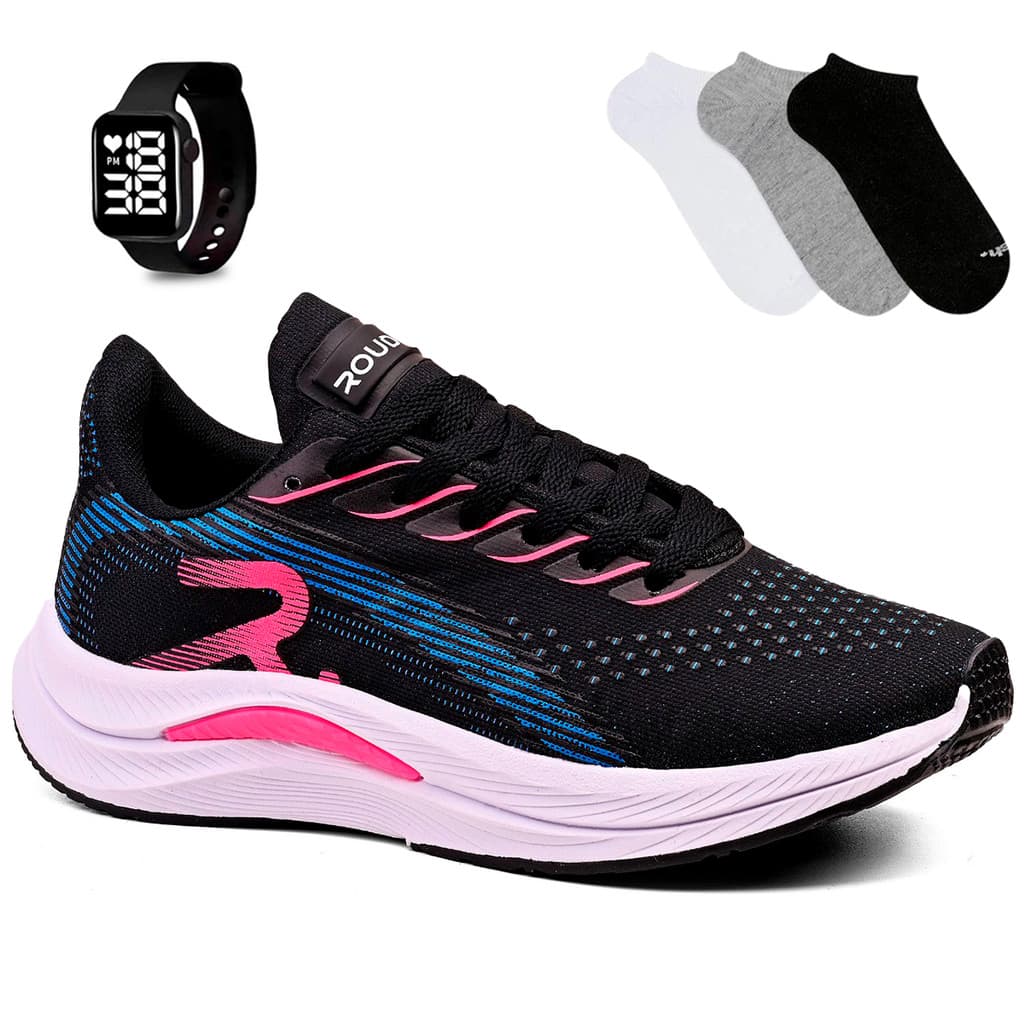 Kit Tênis Feminino Esportivo Para Corrida + Relógio + 1 Par De Meia