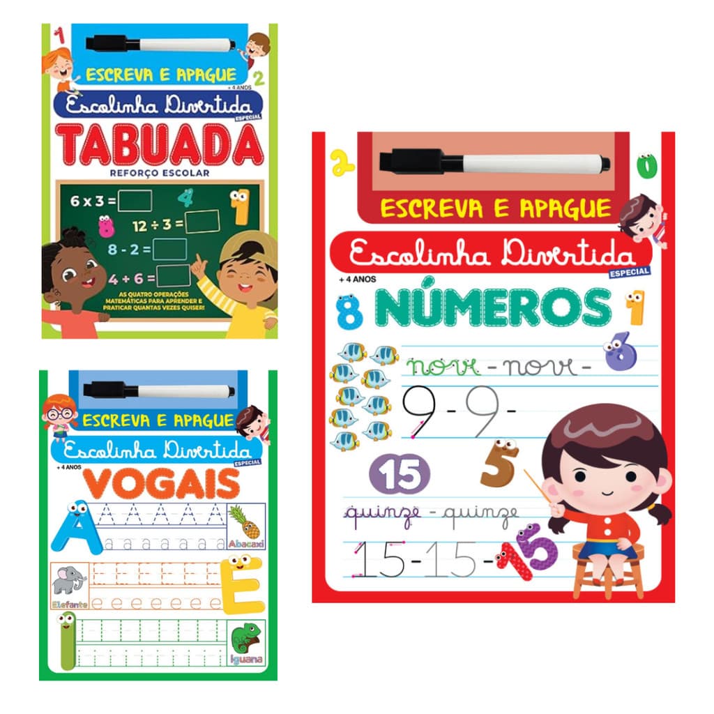Kit 3 Livros Escolinha Divertida Números / Vagais / Tabuaba