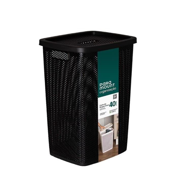 Cesto De Roupa Com Tampa 40 Litros Preto Línea