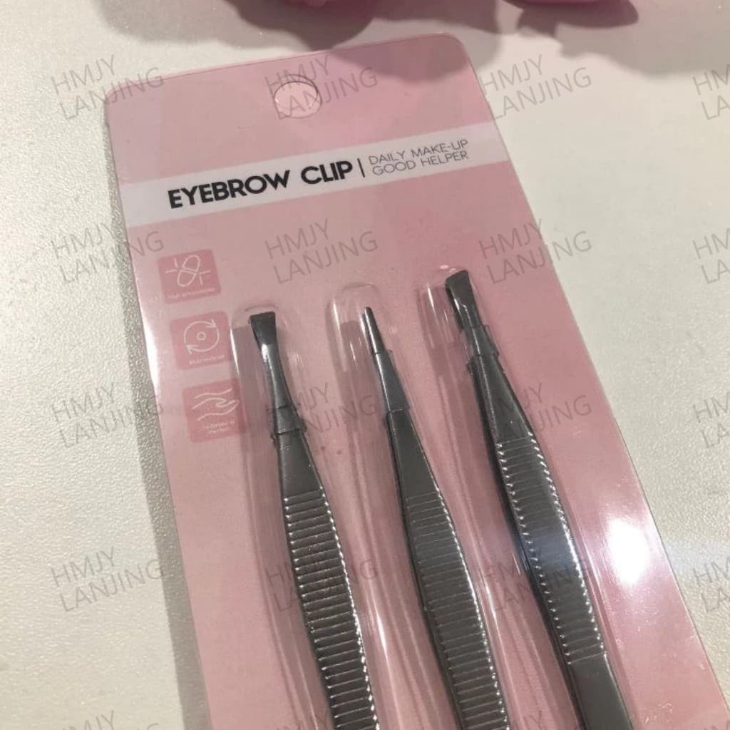Kit 3 Pinça de 9 cm com pinça plana oblíqua para sobrancelhas
