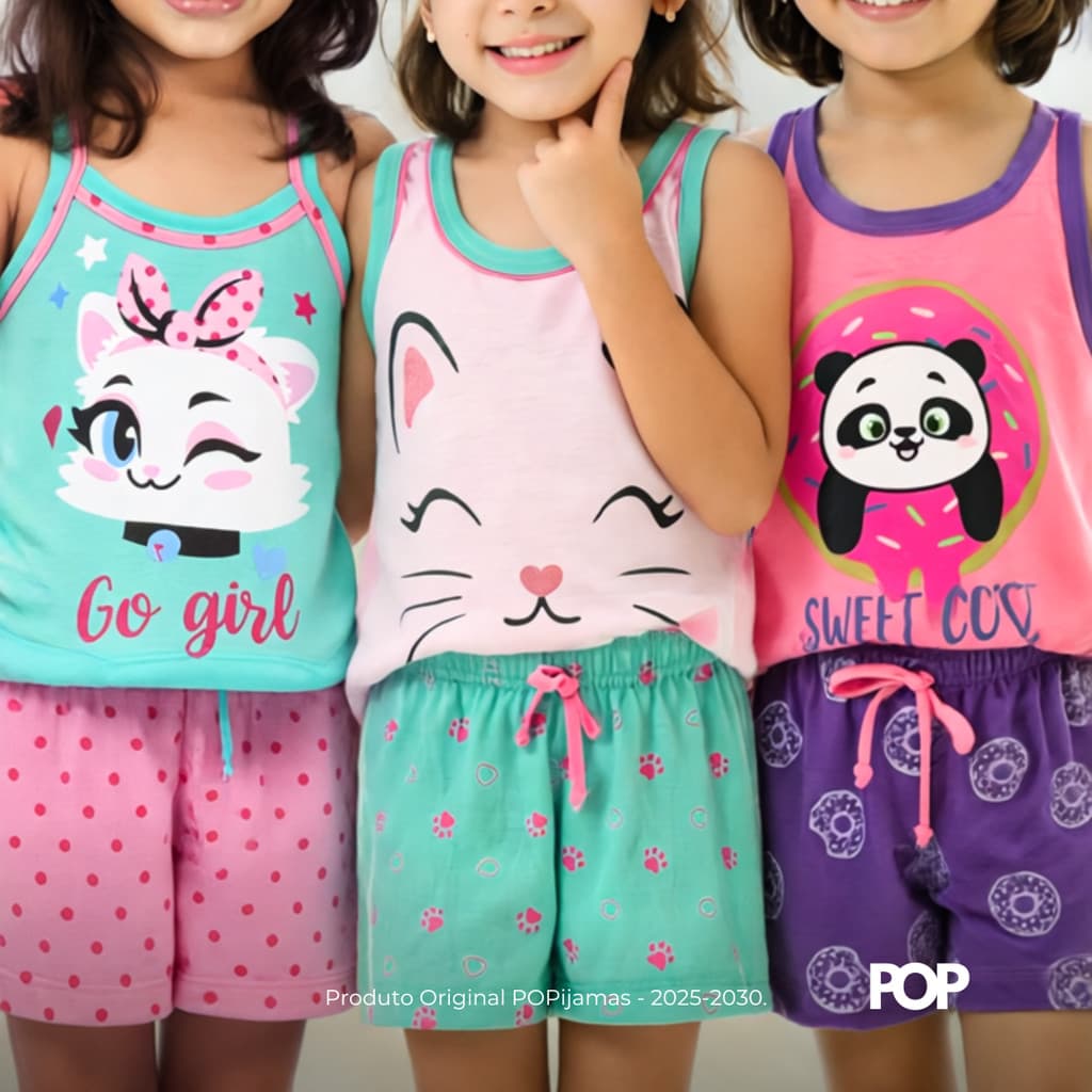 Pijama Infantil Baby Doll Menina Conjunto Fofo Verão Roupa de Dormir Kit Confort Original POPijamas