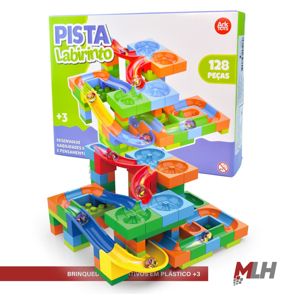 Pista Labirinto de Bolinhas para Montar 128 Peças Ark Toys Brinquedo Educativo Infantil +3 Anos