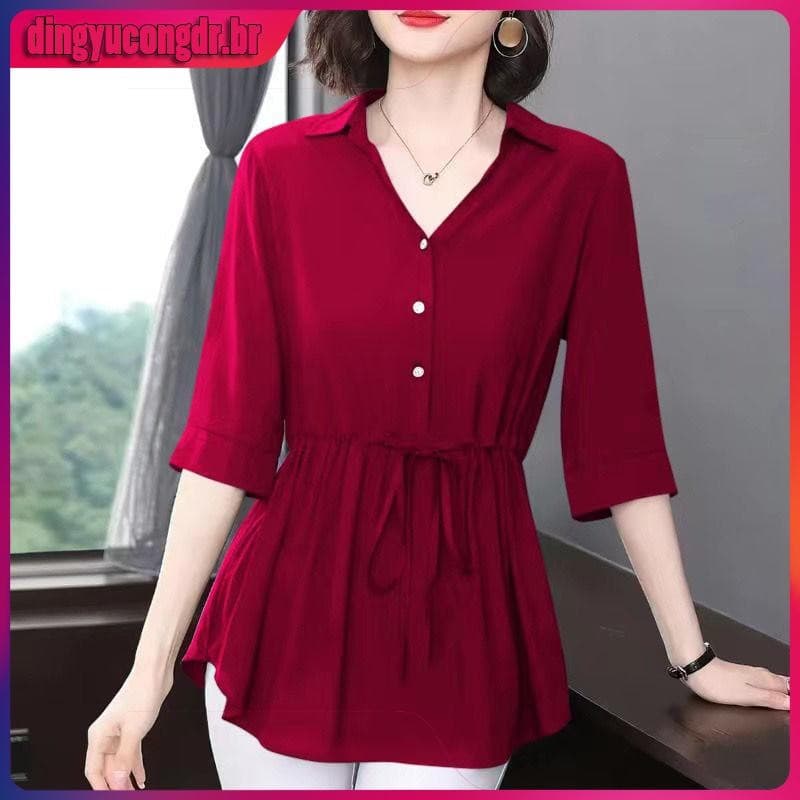 Chiffon Camisa T-shirt 2022 Novo Plus Size Solto Top Blusa de manga curta...