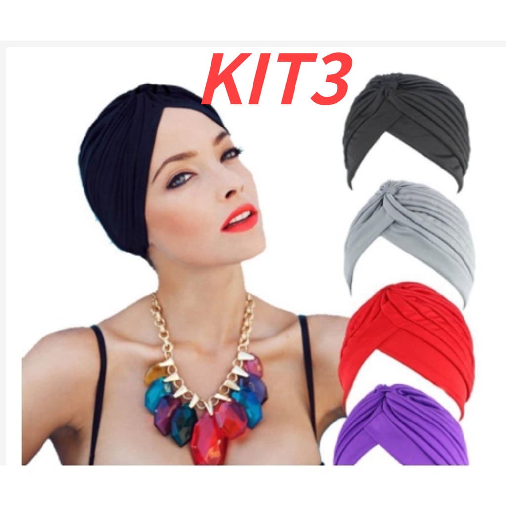 kit 3 Turbante Chapéu Indiano  Feminino Elástico Fechado Estiloso