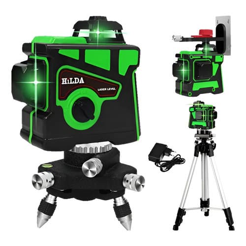 Nível Laser Hilda 12 Linhas Verde 3d 1 bateria recarregável Auto Nivelamento Com Tripé de alumínio