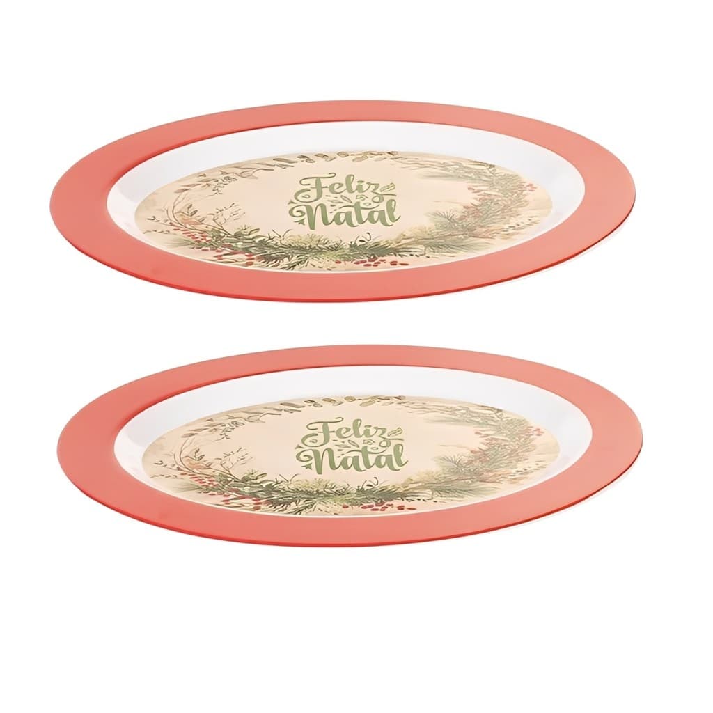 Conjunto 2 Travessas Oval Em Melamina de Natal 35x25cm