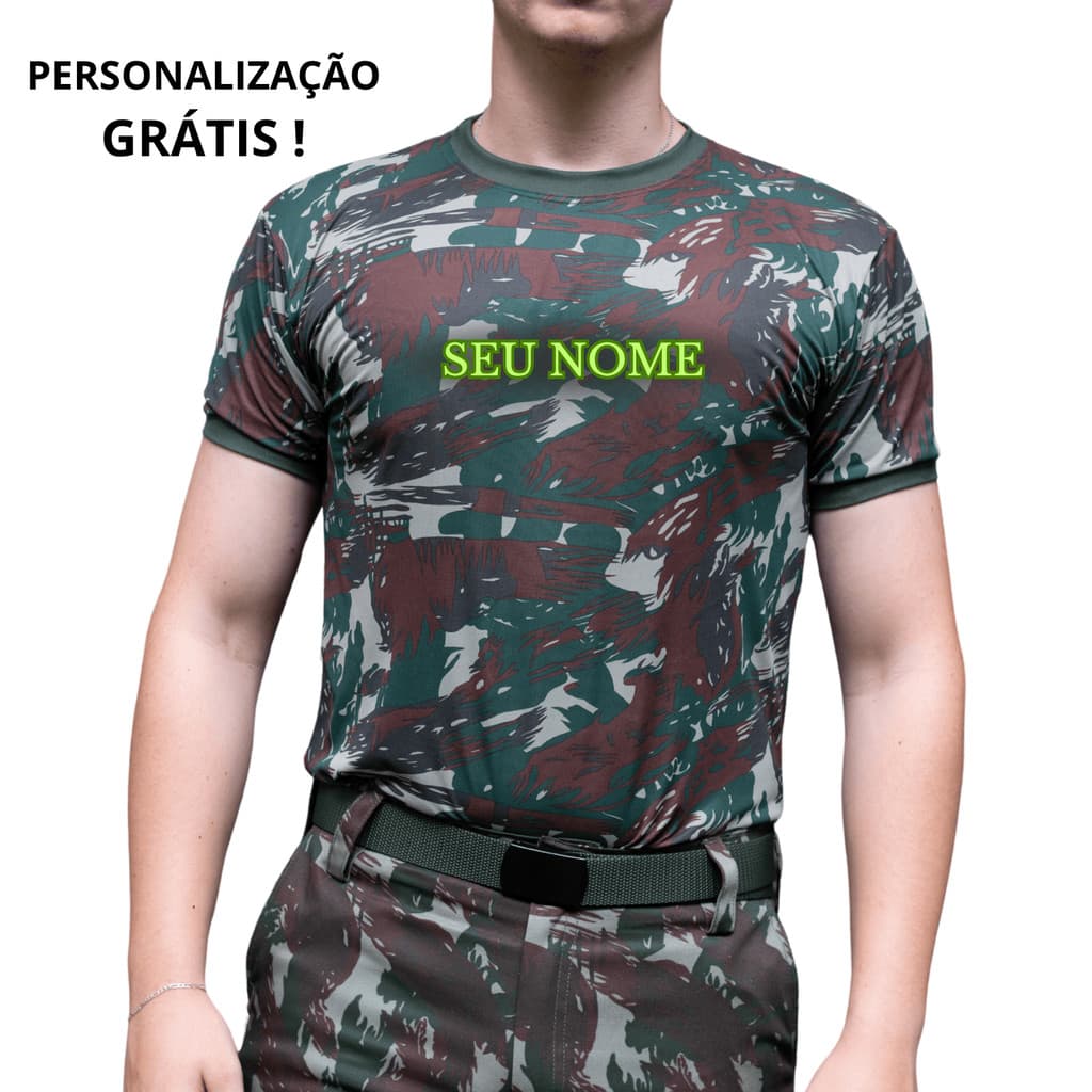 Camiseta Camuflada Polimida DryFit Premium Masculina Personalizada com Nome Prote Confortável UV