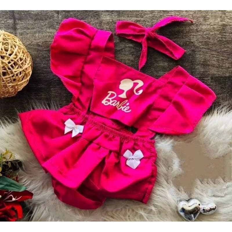 Romper Jardineira Vestido da Barbie Infantil Tematico Mesversario