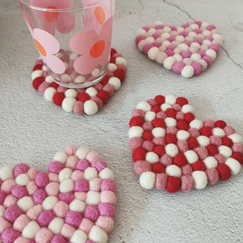 Exportado para o japão coreia princesa menina coração lã feltro artesanal chá coaster fresco isolamento térmico chá coas