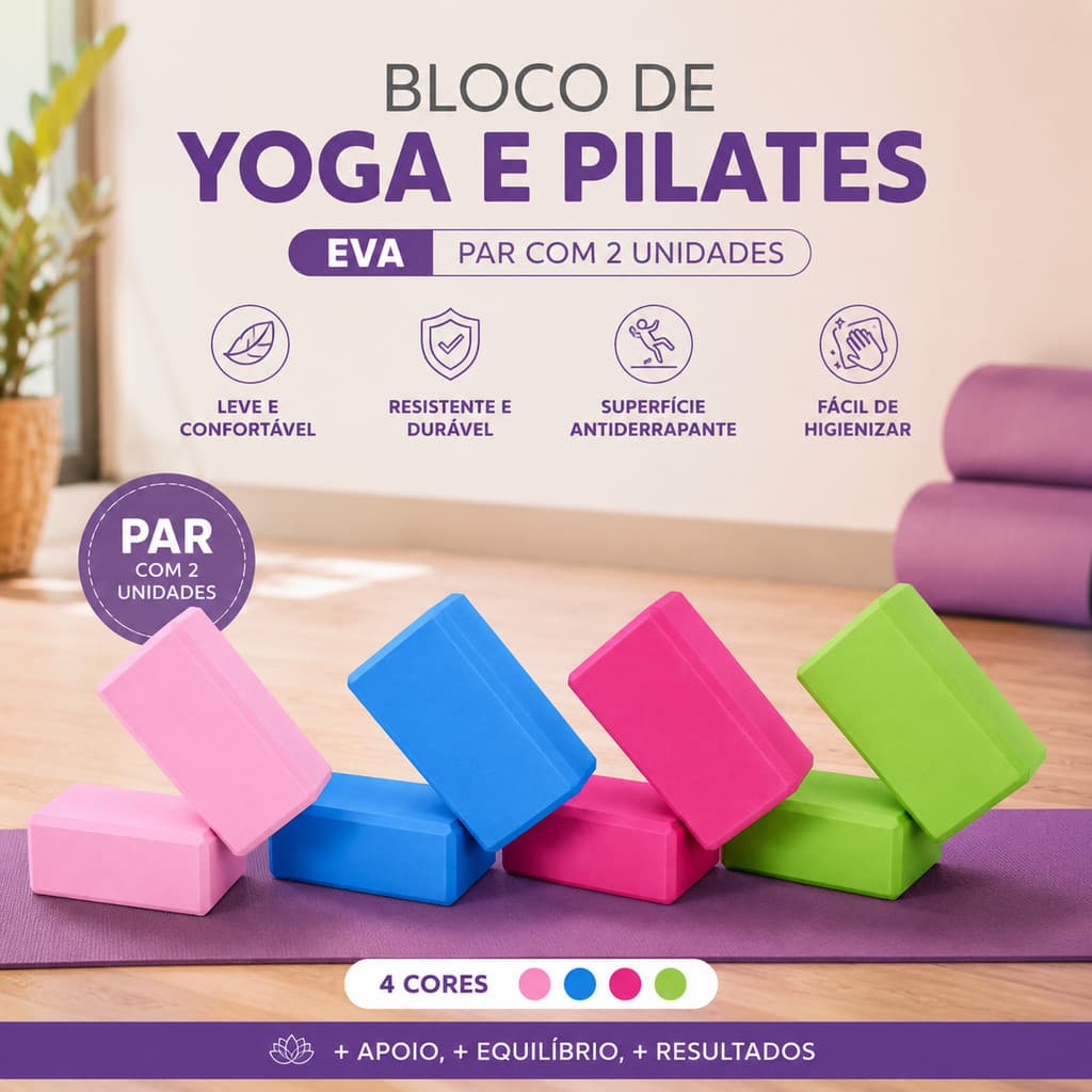 2 Blocos Pilates Tijolo Yoga Funcional Compacto Resistente em EVA