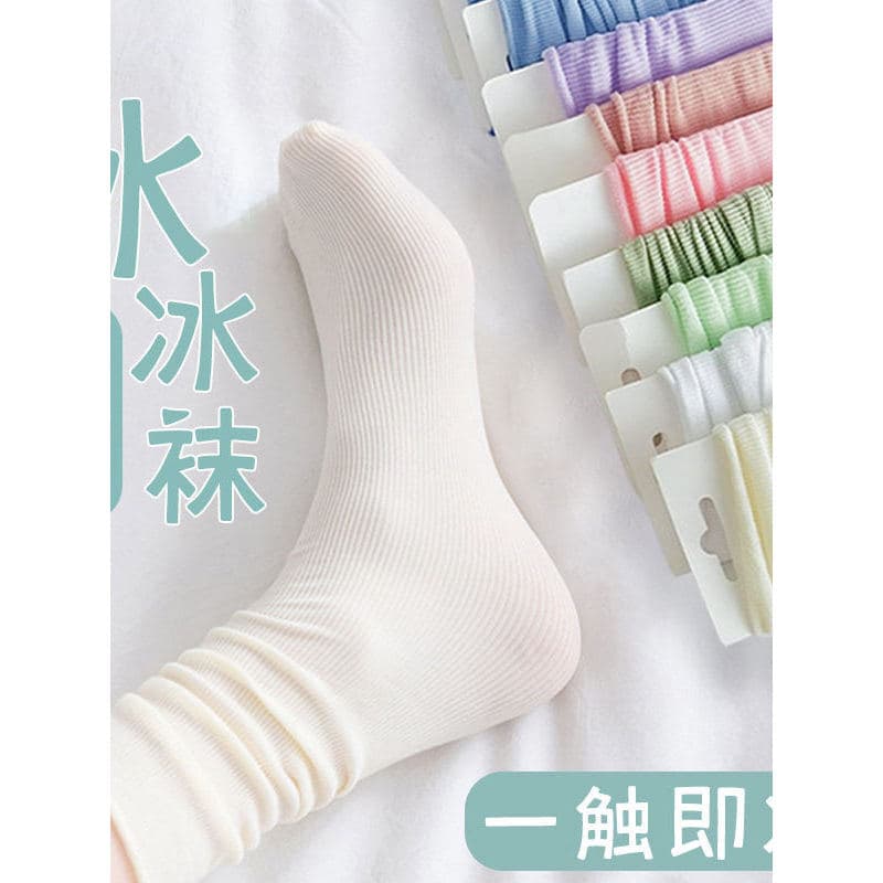 Meias de gelo branco mulheres verão bolha meias verão estilo fino tubo médio preto estilo verão buraco sapatos sandálias
