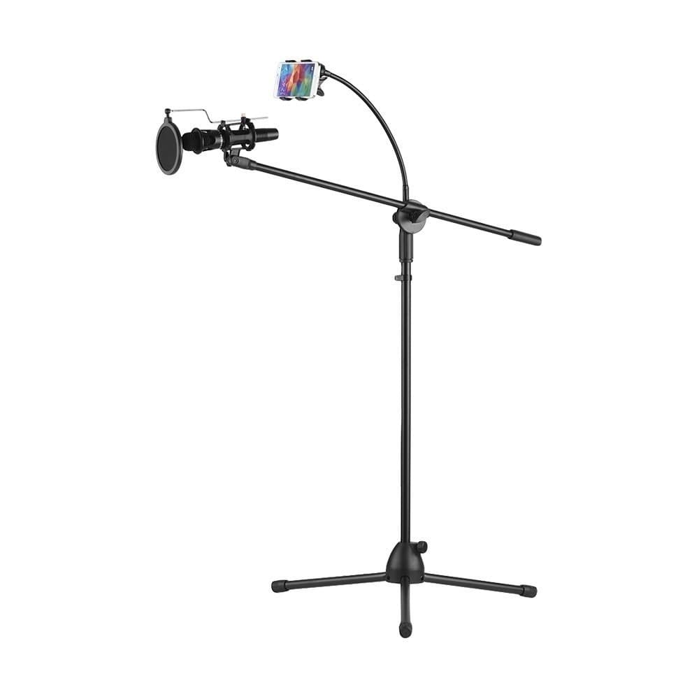 Pedestal Microfone Girafa C/ Suporte Celular Shock Mount Pop Filter
