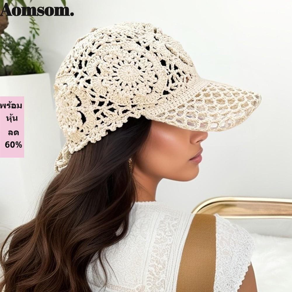 Chapéu De Flor De Gancho Oco AOMSOM , Design De Luxo Estilo Simples Viseiras Ocas De Crochê , Roupa Casual Padrão Floral